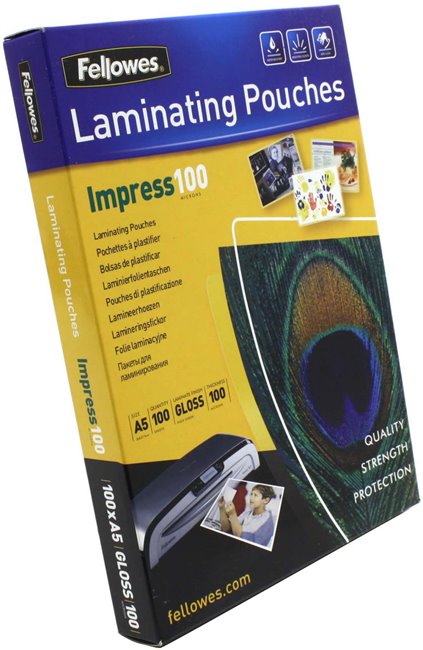 Пленка д/ламинир. Fellowes, А5, 100мкм, глянцевая, 100 шт.