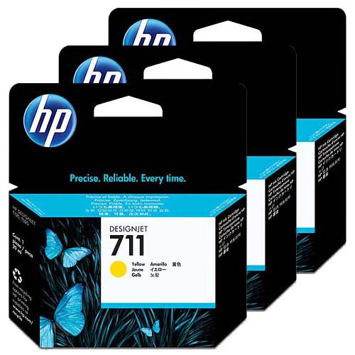 Набор: 3 чернильных картриджа HP 711 Yellow (желтый, 29мл.), 
